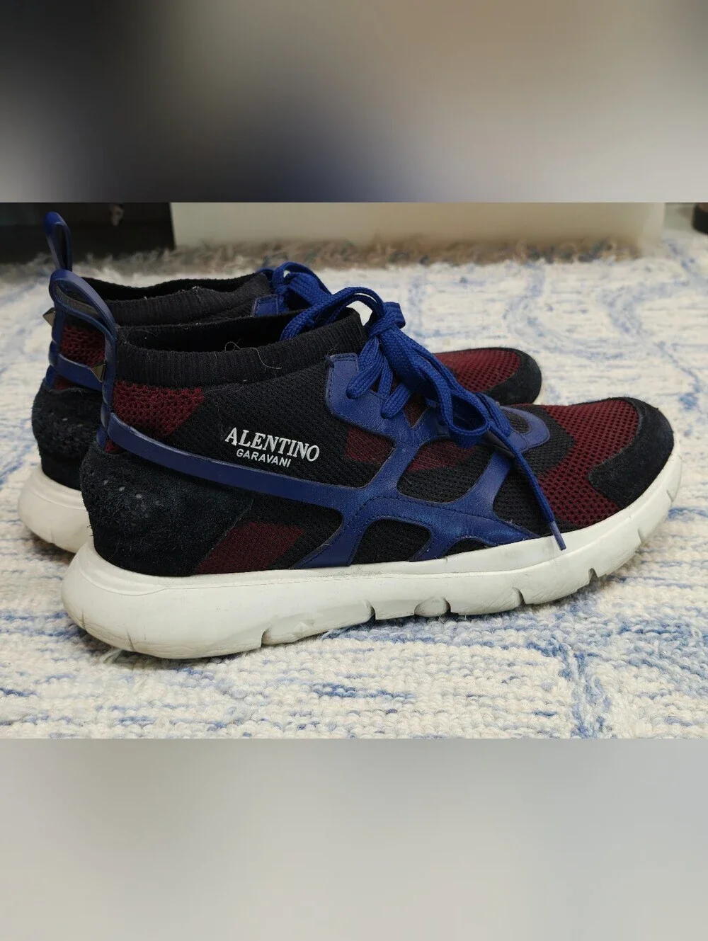 Valentino Garavani Blue, Burgundy & Black Lace-Up Sneakers